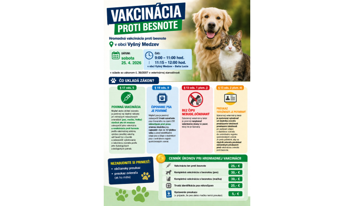 OZNAM - Vakcinácia proti besnote